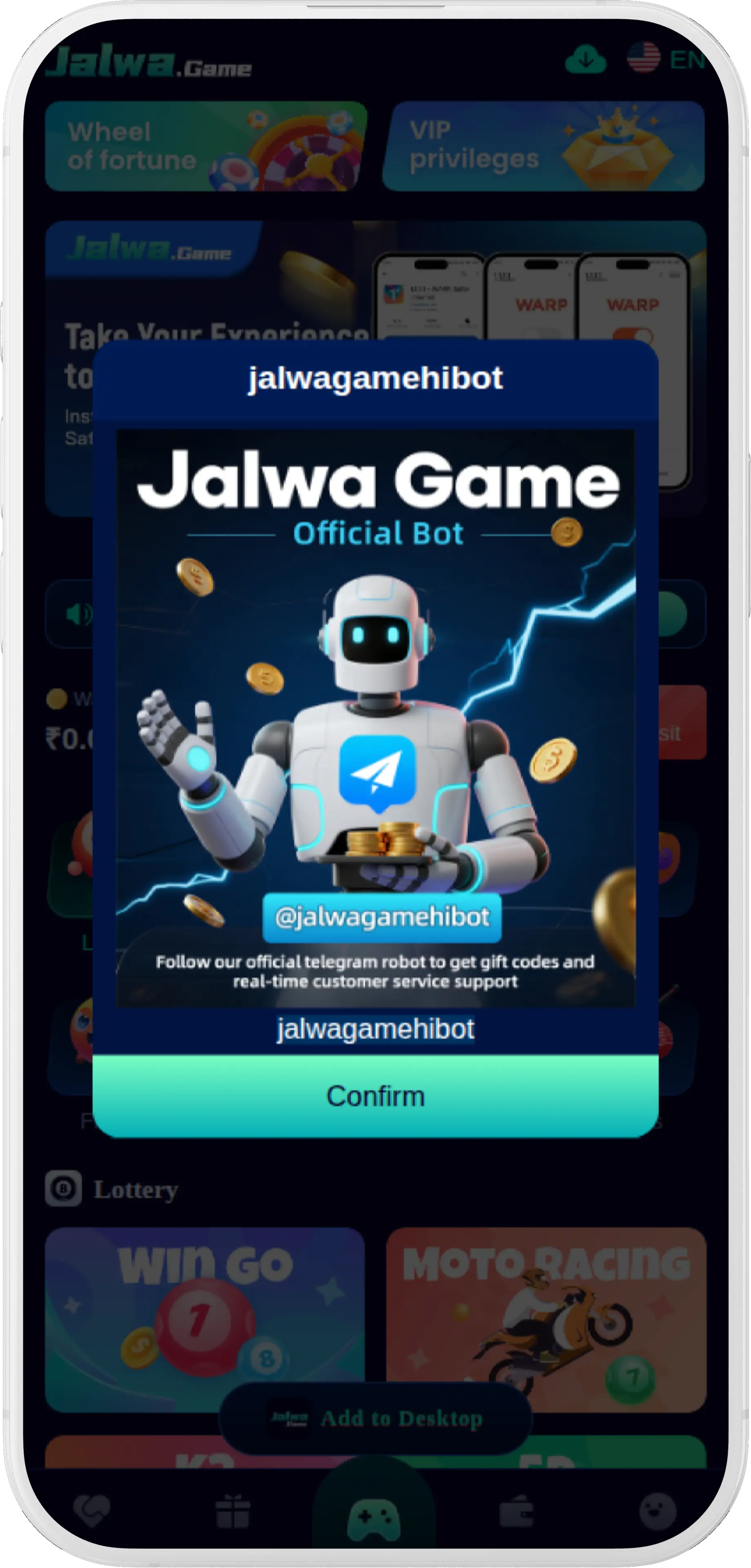 Jalwa Game registration successful — account active screen